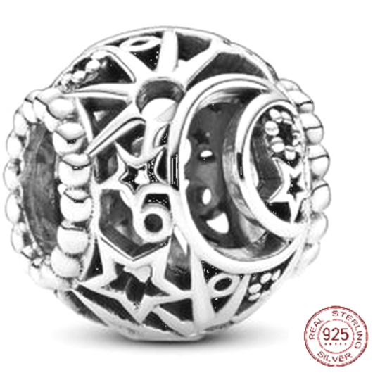 Zawieszka ze srebra próby 925 Słońce, Księżyc i Gwiazdy, koralik do bransoletki kosmos