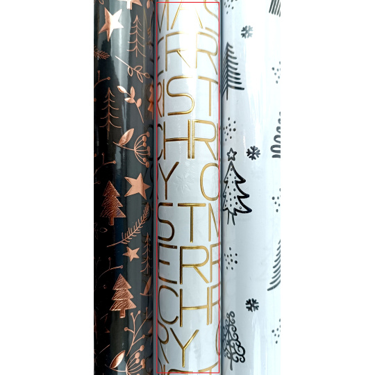 Zoewie Dárkový balící papír White Christmas 1,5 m x 70 cm Bílý - zlatý nápis Merry Christmas Zoewie Dárkový balící papír White Christmas 1,5 m x 70 cm Bílý - zlatý nápis Merry Christmas