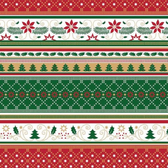 Präsenta Dárkový balící papír 70 x 200 cm Vánoční zelené, červené, bílé pásky, vánoční vzory