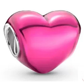 Charm Metalické růžové srdce, korálek na náramek, láska