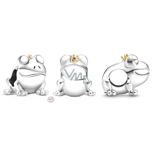 Charm Sterlingové stříbro 925 Žabí princ, korálek na náramek, zvíře Charm Sterlingové stříbro 925 Žabí princ, korálek na náramek, zvíře