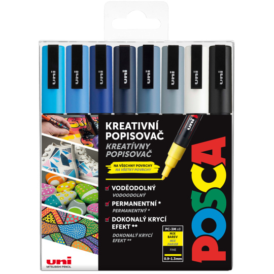 Posca Univerzální sada akrylátových popisovačů 0,9 - 1,3 mm mix chladných tónů 8 kusů PC-3M Posca Univerzální sada akrylátových popisovačů 0,9 - 1,3 mm mix chladných tónů 8 kusů PC-3M