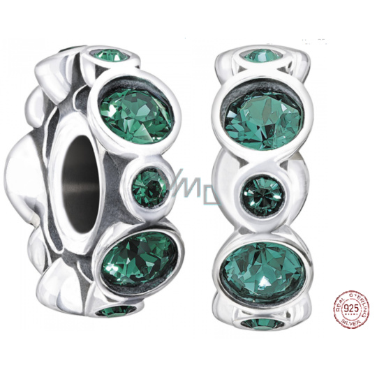 Charm Sterlingové stříbro 925 Narozeninový prstenec květen, královsky zelený, korálek na náramek znamení