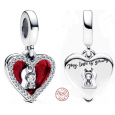 Charm Sterlingové stříbro 925 Červené srdce s klíčovou dírkou 2v1, přívěsek na náramek láska