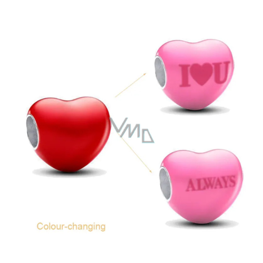Charm Sterlingové stříbro 925 Srdce, mění barvu na teplo a nápis, korálek na náramek láska