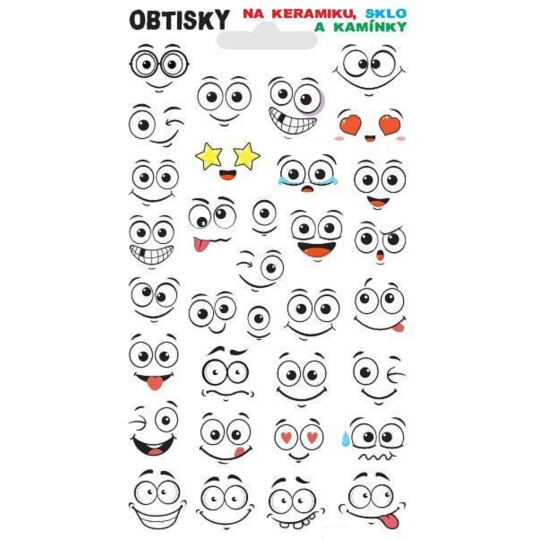 Arkusze naklejki na szkło, ceramikę i kamyczki - Uśmieszki 1, 9,5 x 17 cm
