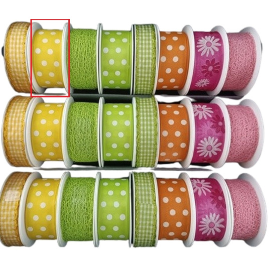 Nekupto Stuha látková Žlutá bílé puntíky 2,5 m x 25 mm