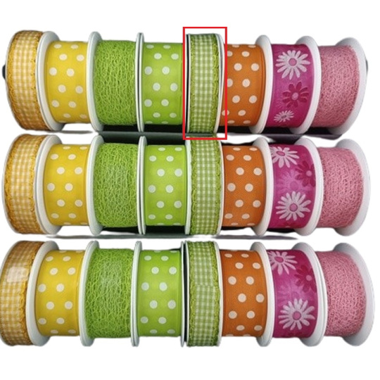 Nekupto Stuha látková Zelené bílé čtverečky 3,5 m x 15 mm