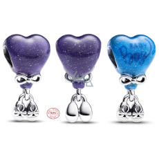 Charm Sterlingové stříbro 925 Srdce a botičky, Baby Boy - Chlapeček, mění barvu na teplo, korálek na náramek rodina