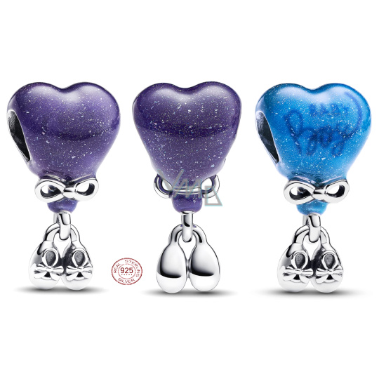 Charm Sterlingové stříbro 925 Srdce a botičky, Baby Boy - Chlapeček, mění barvu na teplo, korálek na náramek rodina