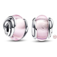 Charm Sterlingové stříbro 925 Růžové Murano sklo, korálek na náramek symbol