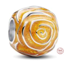 Charm Srebrna 925 Żółta Róża w Kwiecie, koralik na bransoletkę przyroda