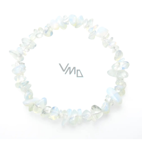 Opalit bílý náramek elastický sekaný, syntetický kámen 19 cm, kámen přání a naděje