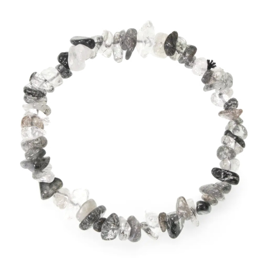 Křišťál s Turmalínem náramek elastický sekaný přírodní kámen 19 cm, kámen kamenů