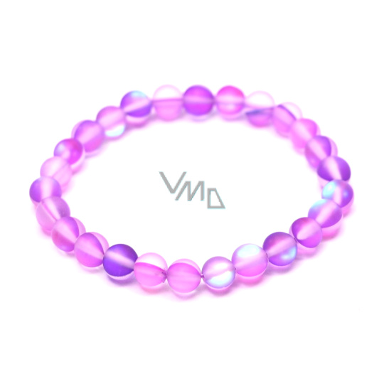 Opalit fialový matný náramek elastický, syntetický kámen kulička 6 mm / 16 cm, pro děti, kámen přání a naděje