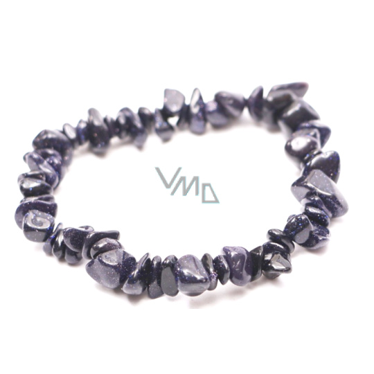 Goldstone / Avanturín modrý náramek elastický sekaný přírodní kámen 16 cm, pro děti, kámen ambicí