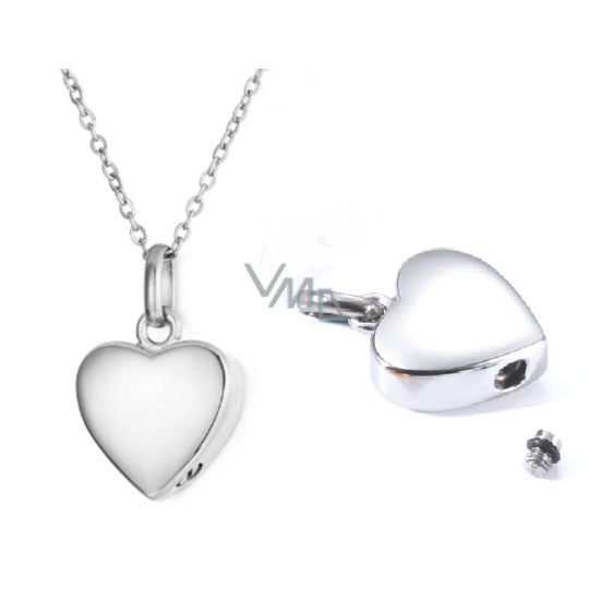 Pamětní, pietní urnový přívěsek, Srdce lesklé, voděodolné, nerezová ocel 19 x 29 mm + řetízek 50 cm Pamětní, pietní urnový přívěsek, Srdce lesklé, voděodolné, nerezová ocel 19 x 29 mm + řetízek 50 cm
