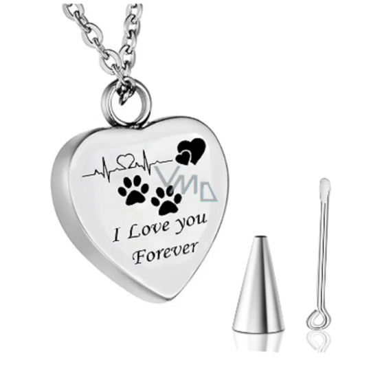 Pamětní, pietní urnový přívěsek, Srdce s tlapkama voděodolné, nerezová ocel 20 x 26 mm Pamětní, pietní urnový přívěsek, Srdce s tlapkama voděodolné, nerezová ocel 20 x 26 mm