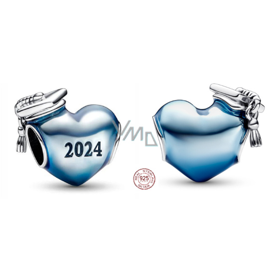 Charm Sterlingové stříbro 925 Gradace Modré promoční srdce 2024, korálek na náramek gradace