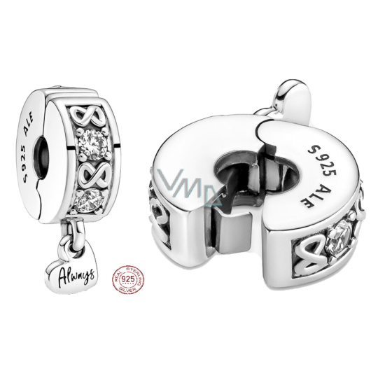 Charm Sterlingové stříbro 925 Family Forever Pavé stopper, klipový korálek na náramek rodina