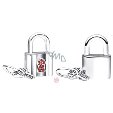 Charm Sterlingové stříbro 925 Visací zámek a klíček 2v1 červený, přívěsek na náramek láska