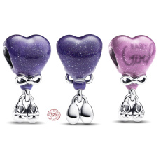 Charm Sterlingové stříbro 925 Srdce a botičky, Baby Girl - Holčička,mění barvu na teplo, korálek na náramek rodina