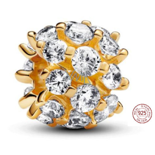 Charm Sterlingové stříbro 925 Zlaté třpytivé kulaté kouzlo, korálek na náramek symbol