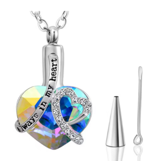 Pamětní, pietní urnový přívěsek, Srdce, voděodolné, nerezová ocel modré - Navždy v tvém srdci, 20 x 30 mm Pamětní, pietní urnový přívěsek, Srdce, voděodolné, nerezová ocel modré - Navždy v tvém srdci, 20 x 30 mm