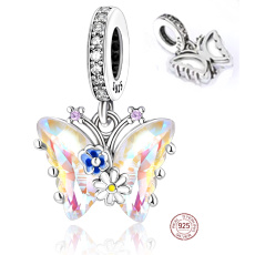 Charm Srebrny 925 Motyl - kwiaty, zawieszka na bransoletkę zwierzę
