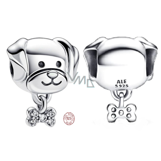 Charm Sterlingové stříbro 925 Pes s kostí, korálek na náramek mazlíček Charm Sterlingové stříbro 925 Pes s kostí, korálek na náramek mazlíček