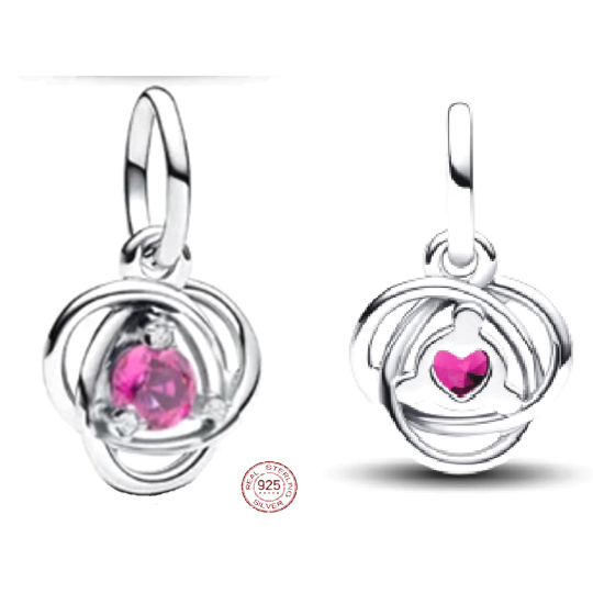 Charm Sterlingové stříbro 925 Růžový kruh věčnosti říjen, přívěsek na náramek symbol Charm Sterlingové stříbro 925 Růžový kruh věčnosti říjen, přívěsek na náramek symbol