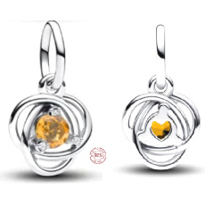 Charm Sterlingové stříbro 925 Žlutý kruh věčnosti listopad, přívěsek na náramek symbol