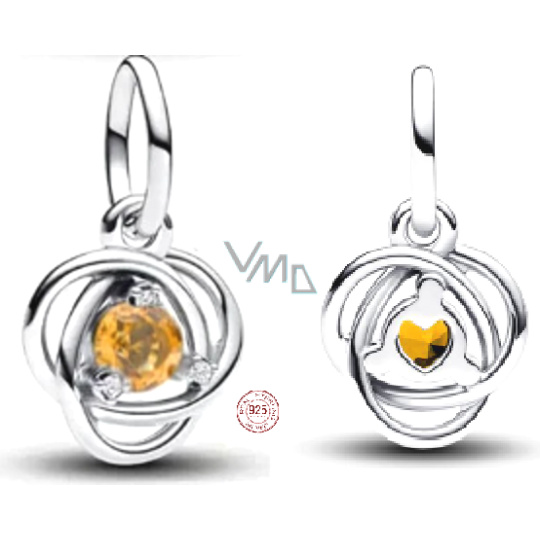 Charm Sterlingové stříbro 925 Žlutý kruh věčnosti listopad, přívěsek na náramek symbol