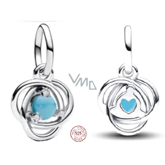 Charm Sterlingové stříbro 925 Tyrkysový kruh věčnosti prosinec, přívěsek na náramek symbol