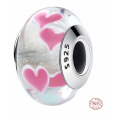 Charm Sterlingové stříbro 925 Murano bílý se srdíčky, korálek na náramek láska