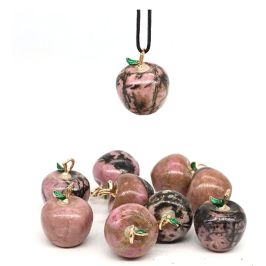 Rodonit Jablko poznání přívěsek, přírodní kámen 2,7 x 15 mm, ručně vyřezávaný, velký léčitel srdcí