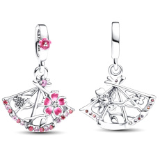 Charm Sterlingové stříbro 925 King of Glory vějíř Xiao Qiao Peach Blossom Fan, přívěsek na náramek symbol