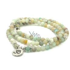 108 Mala Amazonit + Óm symbol náhrdelník modlitební šperk pružný, přírodní kámen 6 mm