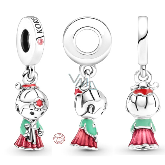 Charm Sterlingové stříbro 925 Korea Korejský přívěsek panenka Hanbok, přívěsek na náramek cestování Charm Sterlingové stříbro 925 Korea Korejský přívěsek panenka Hanbok, přívěsek na náramek cestování