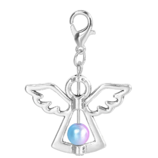 Anděl strážný přívěsek s barevnou perličkou 29 x 37 mm