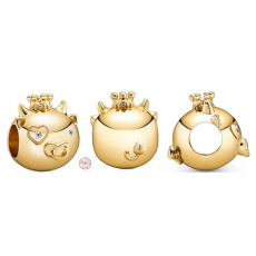 Charm Sterlingové stříbro 925 Vůl, Buvol je druhé zvíře v 12letém cyklu čínského znamení zvěrokruhu, korálek na náramek