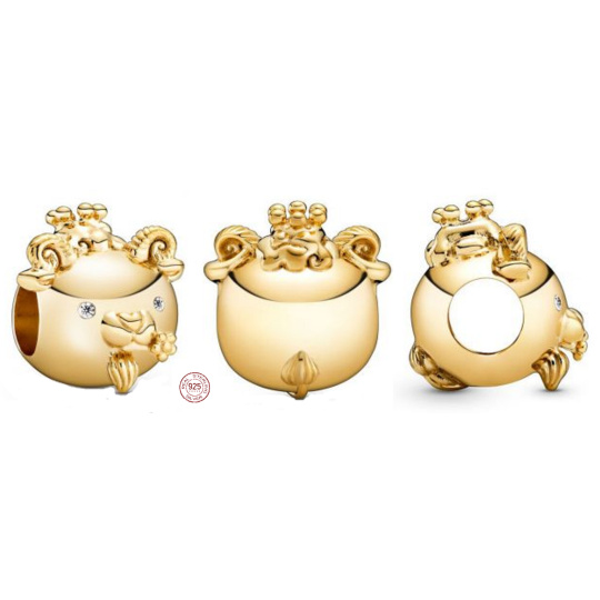 Charm Sterlingové stříbro 925 Ovce nebo Koza je osmé zvíře ve 12letém cyklu čínského znamení zvěrokruhu, korálek na náramek