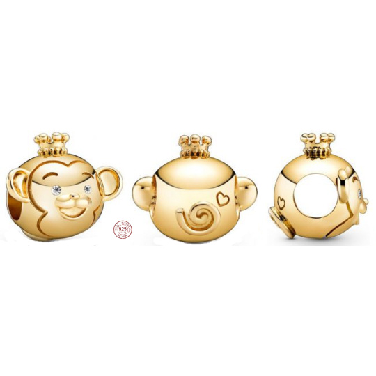 Charm Sterlingové stříbro 925 Opice je deváté zvíře ve 12letém cyklu čínského znamení zvěrokruhu, korálek na náramek