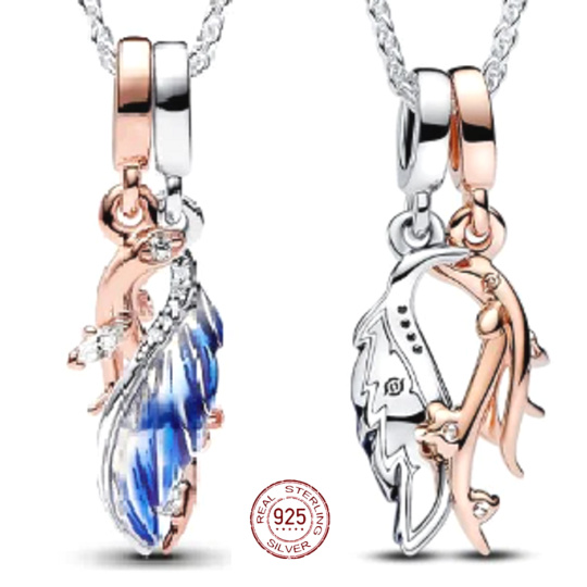 Charm Sterlingové stříbro 925 Paroží s peřím 2v1, přívěsek na náramek zviře