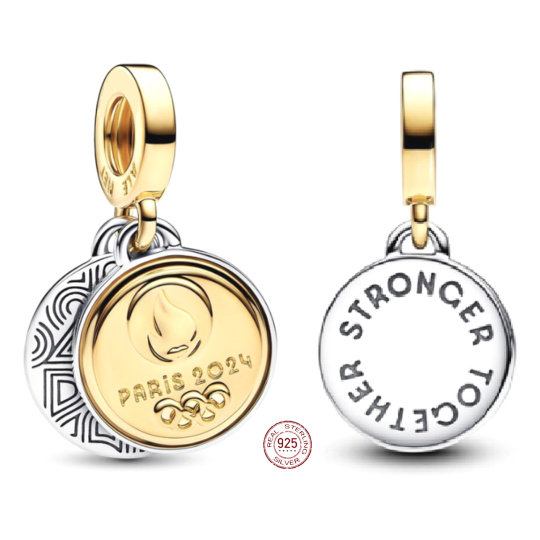 Charm Sterlingové stříbro 925 Paříž 2024 Olympiáda 2v1, přívěsek na náramek sport