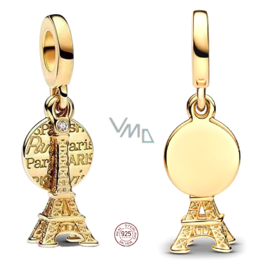 Charm Sterlingové stříbro 925 Paříž Eiffel věž 2v1, přívěsek na náramek cestování
