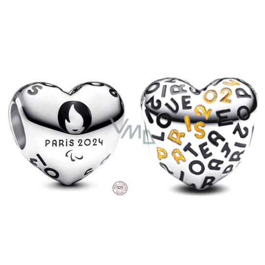 Charm Sterlingové stříbro 925 Paříž 2024 Olympijské hry srdce, korálek na náramek sport