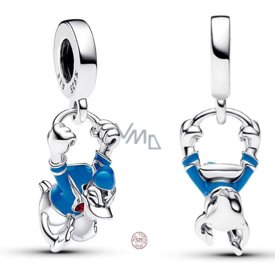Charm Sterlingové stříbro 925 Disney kačer Donald s modrým smaltem, přívěsek na náramek film