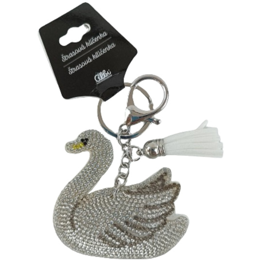 Albi Klíčenka štrasová labuť bílá