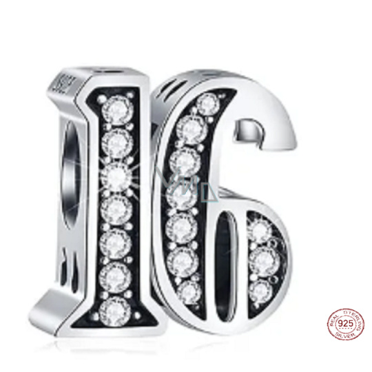 Charm Sterlingové stříbro 925 16 výročí, korálek na náramek